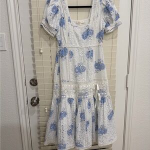 Love shack fancy Eyelet Dress with Blue Accents